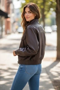 NWT Garage Bomber Oversized Jacket Faux Leather Burgundy Women’s XXS/XS  $119 - Picture 1 of 8