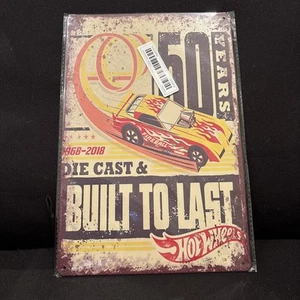 HOT WHEELS Tin Sign 50 Years Built To Last 9×13″ – Die‑Cast Anniversary Decor - Picture 1 of 3
