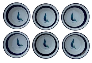 Noritake Running Free Bowls Set Of 6 Japan 6 Inch Diameter Sailboat NOV25 - Picture 1 of 7