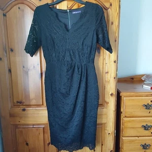 M&S Twiggy Collection Black Lace Bodycon Midi Dress Size 10 - Picture 1 of 4