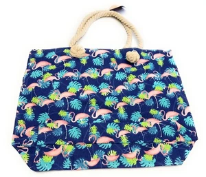 Bolso de Mano Playa Flamenco Tropical para Mujer Bolso de Lona con Cremallera Asas de Cuerda - Imagen 1 de 3