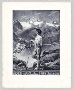 Exlibris Rudi Biermer Alpen Alpinistik Alps ex-libris bookplate Photogravure - Imagen 1 de 1