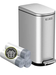 2.6 Gallon Slim Bathroom Trash Can Stainless Steel Soft Close Lid Narrow Spaces - Picture 1 of 10