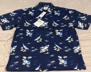 Nueva Camisa de Vestir Guy Harvey Gran Tiburón Blanco Manga Corta Talla L Azul - Imagen 1 de 6
