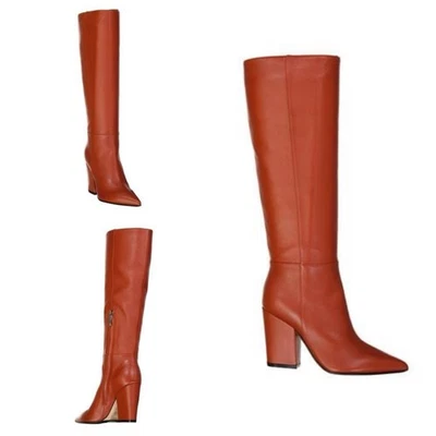 New Sergio Rossi Knee Length Leather Heel Boots In Orange Size:36 (US 6) - Image 1 of 4