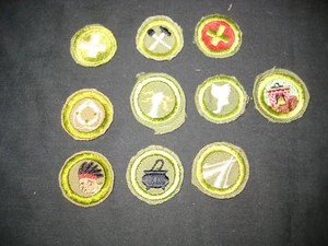 10 diff Crimped Edge folded Merit Badges         NPC1 #17 - Picture 1 of 1