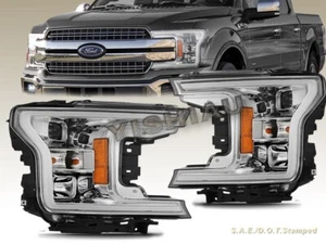 Set of Chrome Projector Headlights w/ LED Bar for 2018-2020 Ford F-150 XL / XLT - Picture 1 of 4
