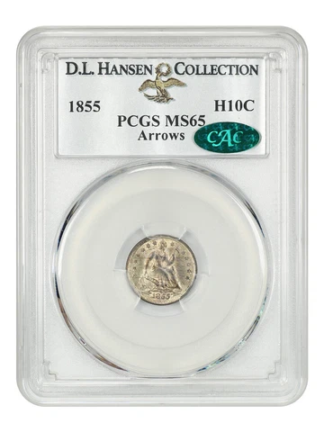 1855 H10c PCGS/CAC MS65 (Arrows) ex: D.L. Hansen Cover