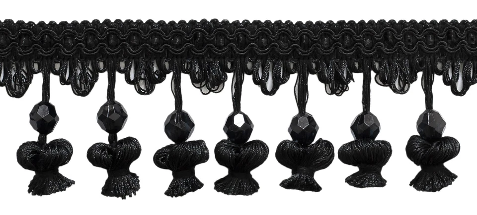 Black 2.5" Bead Onion Tassel Trim Midnight's Embrace [By The Yard] - Image 1 of 1