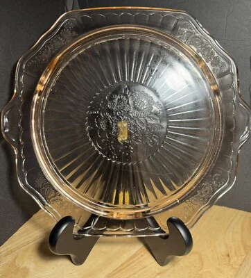Plato de pastel de vidrio vintage Anchor Hocking Mayfair rosa abierto depresión Foto 1 de 4