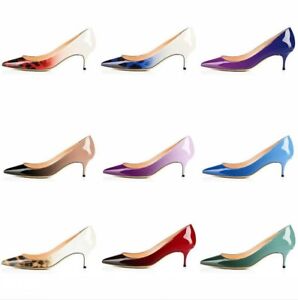 Sexy Slip On Pointy Toe Kitten Heel Pumps Shiny Patent Leather Shoes Party Women