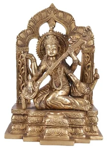 White Whale Maa Saraswati Brass Statue Religious Goddess Sculpture Idol - Picture 1 of 4