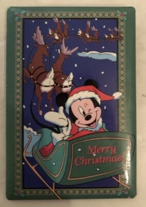 Merry Christmas! Disney Mickey Mouse In Sleigh With Reindeer Rectangle Pin VTG A - Picture 1 of 4