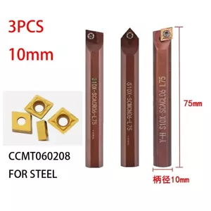 3pcs S10X SCACR06 / SCMCN06 / SCACL06 L75 turning tool +10PCS CCMT060208 INSERT - Picture 1 of 3