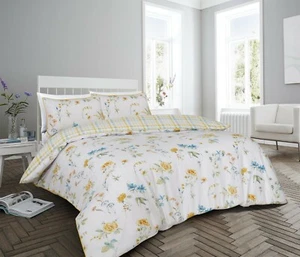 Juego de 200 hilos ricos en algodón Superking diseño floral amarillo azul - Imagen 1 de 1