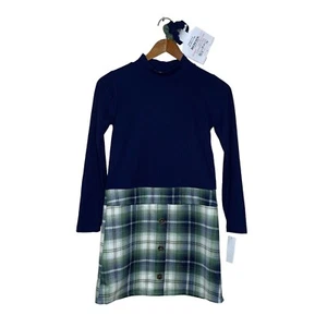 Abito lavorato a maglia a quadri verde blu navy manica lunga finto girocollo nuovo con etichetta ragazza L - Foto 1 di 9