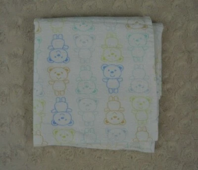 Luvable Friends Oso de Peluche Contorno Bebé Manta Recepción Franela Blanco Azul Foto 1 de 4