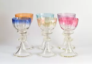 Antique Theresienthal Roman Glass Wine Glass Champagne Goblet 6 Glasses Set Colorful - Picture 1 of 19