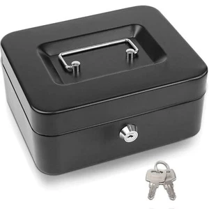 Cash Box with Key Lock Metal Money Box with Removable Coin Tray Medium Safe L... - Picture 1 of 9