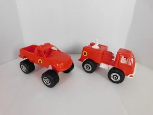 Vintage Tootsie Toy 5 Engine Co F150 and Fire Bucket Trucks  Plastic Red - Picture 1 of 10