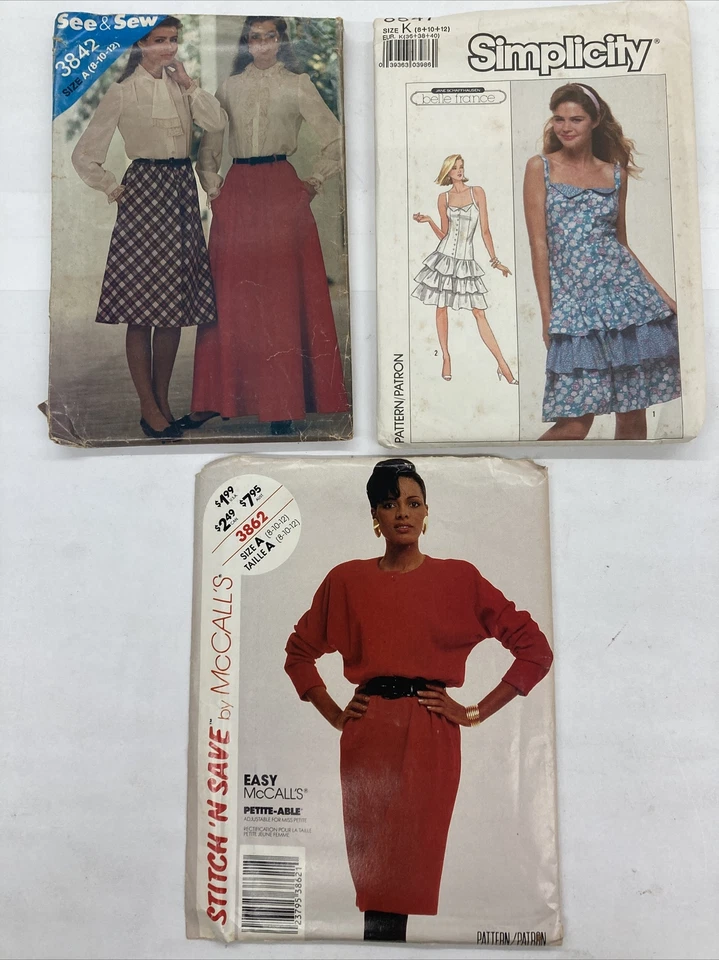 Vintage 80s Uncut Factory Folded Lot Of 3 Dress/Skirt Patterns Size 8 10 12 C19A - Image 1 of 4