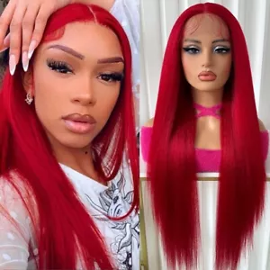 Red Hair Natural Synthetic Lace Frontal Wigs Long Straight Glueless Pre Plucked - Picture 1 of 5