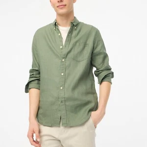 J. Crew Linen Shirt Mens S Green Resort Vacation Coastal Classic Elevated Basic - Picture 1 of 19