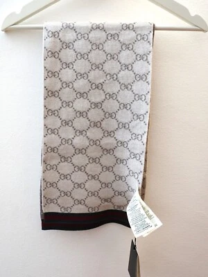 GUCCI SCIARPA 100% LANA 23X180 BIANCA/GRIGIA NUOVA - Imagen 1 de 4