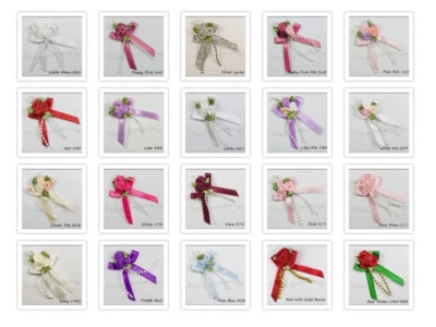 Satin Ribbon Triple Rose Bows With Beads Cluster Trio Packets 4 10 or 20