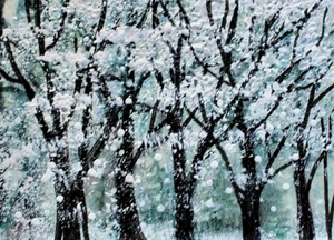 PINTURA DE INVIERNO ACEO Original Árboles Cubiertos de Nieve Paisaje Día de Invierno ATC ARTE - Imagen 1 de 1