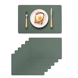Green Faux Leather Placemats Set of 6 Heat Resistant Embossed Design Wipeable - Picture 1 of 6