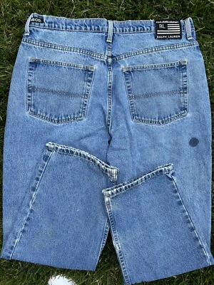 Polo Ralph Lauren Denim Jeans Mens 38x30 Blue Button Black Patch Logo - Image 1 of 4