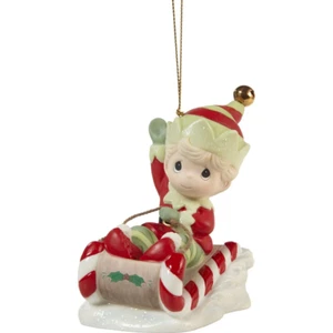 Precious Moments Christmas Is Coming, Enjoy The Ride Annual Elf Ornament 211014 - Picture 1 of 3