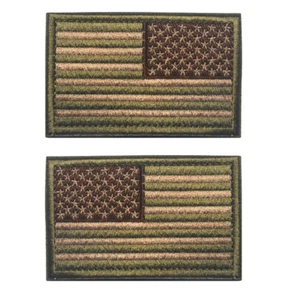 US USA AMERICAN FLAG REVERSE LEFT RIGHT ARMY SHOULDER OD GREEN HOOK 2 PATCHES - Picture 1 of 1