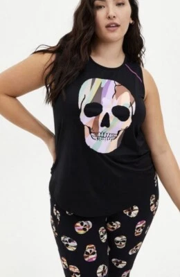 Camiseta deportiva Torrid 2 Active negra sin mangas con calavera multicolor frontal 2x Tech Foto 1 de 4