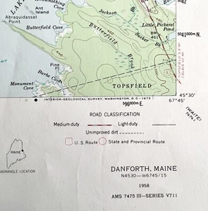 Map Danforth Maine 1958 Topographic Geological Survey 1:62500 22 x 18" TOPO3 - Picture 1 of 2