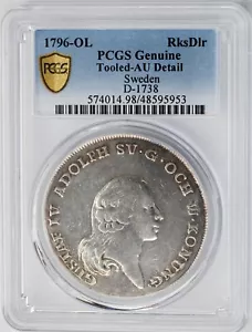 1796-OL Sweden Riksdaler D-1738 AU Detail PCGS Secure 949017-6 - Picture 1 of 4