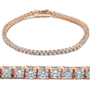 4ct T.W. (Real) Natural Diamond Round Cut Tennis Bracelet 14K Rose Gold 7" - Picture 1 of 5