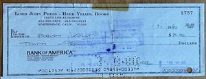 Autore Robert Kelly Autographered Check (DS) dall'editore Lord John Press - Foto 1 di 4