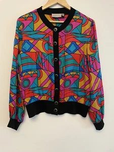 ADRIANNA PAPELL Vintage multi colour blouse size 8 - 100% Silk 70’s, 80’s Retro - Picture 1 of 13