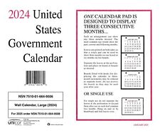 Unicor 2024 Fed Wall Calendar, Qty - 1, Individual, Single, Displays 3 Months