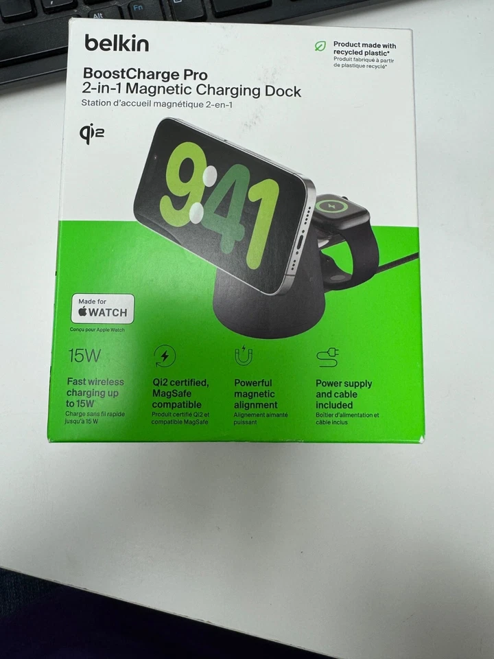 Belkin BoostCharge Pro 2-in-1 Wireless Magnetic Charging Dock with MagSafe Black