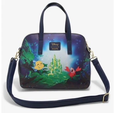 Loungefly Disney The Little Mermaid Ocean Scene Satchel Bag Ariel Flounder New - Image 1 of 4