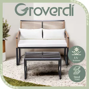 Groverdi 2PCS Outdoor Furniture Garden Patio Loveseat Lounge Sofa Table Set - Picture 1 of 10