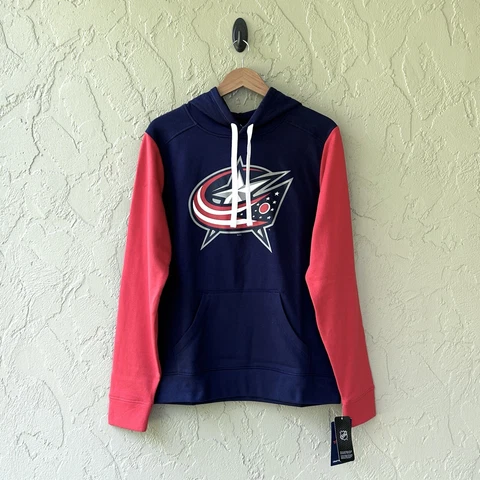 Fanatics NHL Men's Medium Navy / Red Columbus Blue Jackets Pullover Hoodie NWT Cover