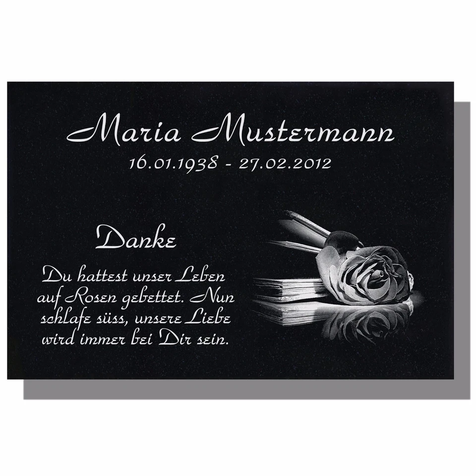 LASERART24 Grabstein Grabplatte Grabschmuck Granit 40x30 cm Ihre Wunsch Gravur + Buch-g05