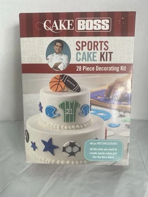 CAKE BOSS 28-Pc SPORTS Cake Decorating Kit Tools,Cutters,Bags,Tips NEW Box Party - Image 1 of 4