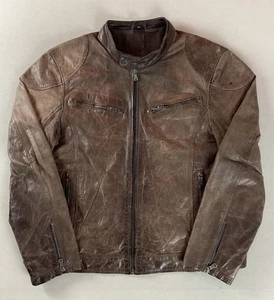 Vintage Gipsy Leather Biker Jacket Cafe Racer Jacket Brown Size 2XL - Picture 1 of 19