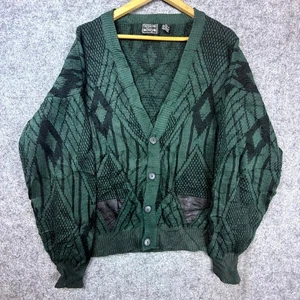 Vintage Willow Bay Cardigan Sweater Mens L Green 90s Preppy Art Teacher Funky - Picture 1 of 4