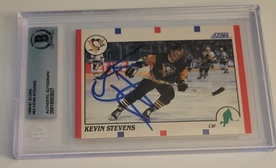 1990-91 Score Kevin Stevens Rookie Auto Pittsburgh Penguins Beckett Authentic - Image 1 of 2